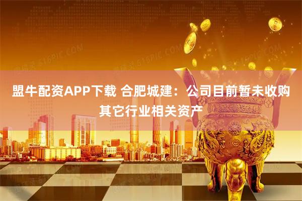 盟牛配资APP下载 合肥城建：公司目前暂未收购其它行业相关资产